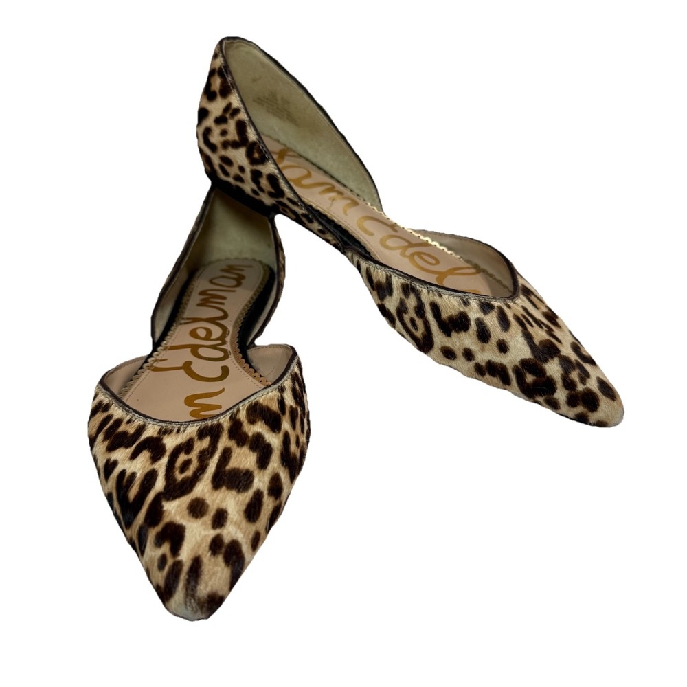 Sam Edelman Leopard Calf Hair D'Orsay Flats Pointed Toe Glam Animal Print 7.5